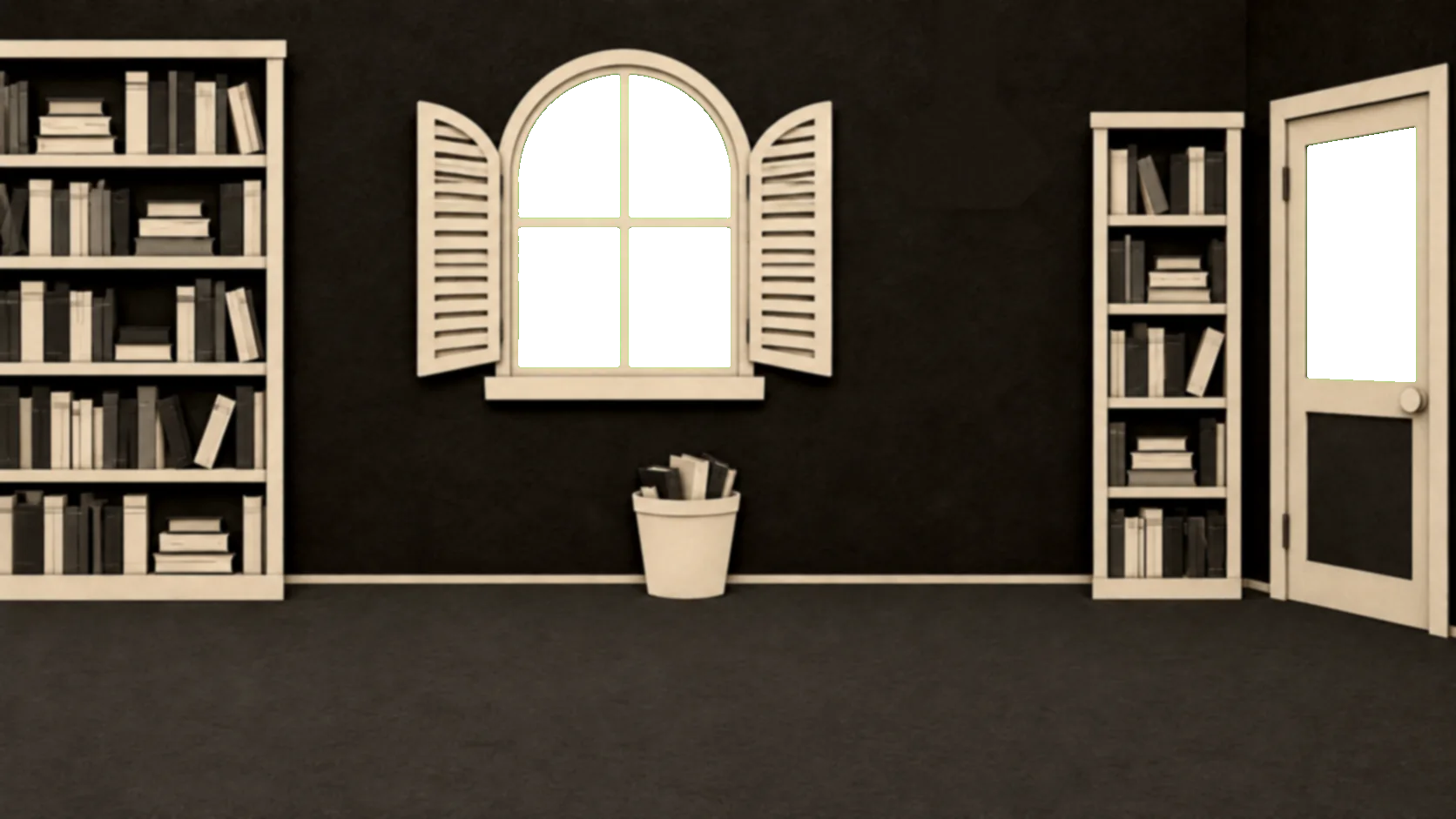 A dim second-hand bookshop cut from paper